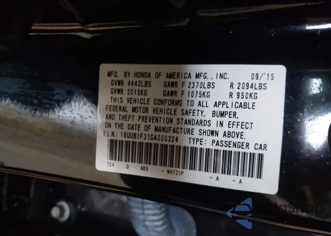 2016 Acura Tlx from USA, damaged, VIN 19UUB1F31GA000324